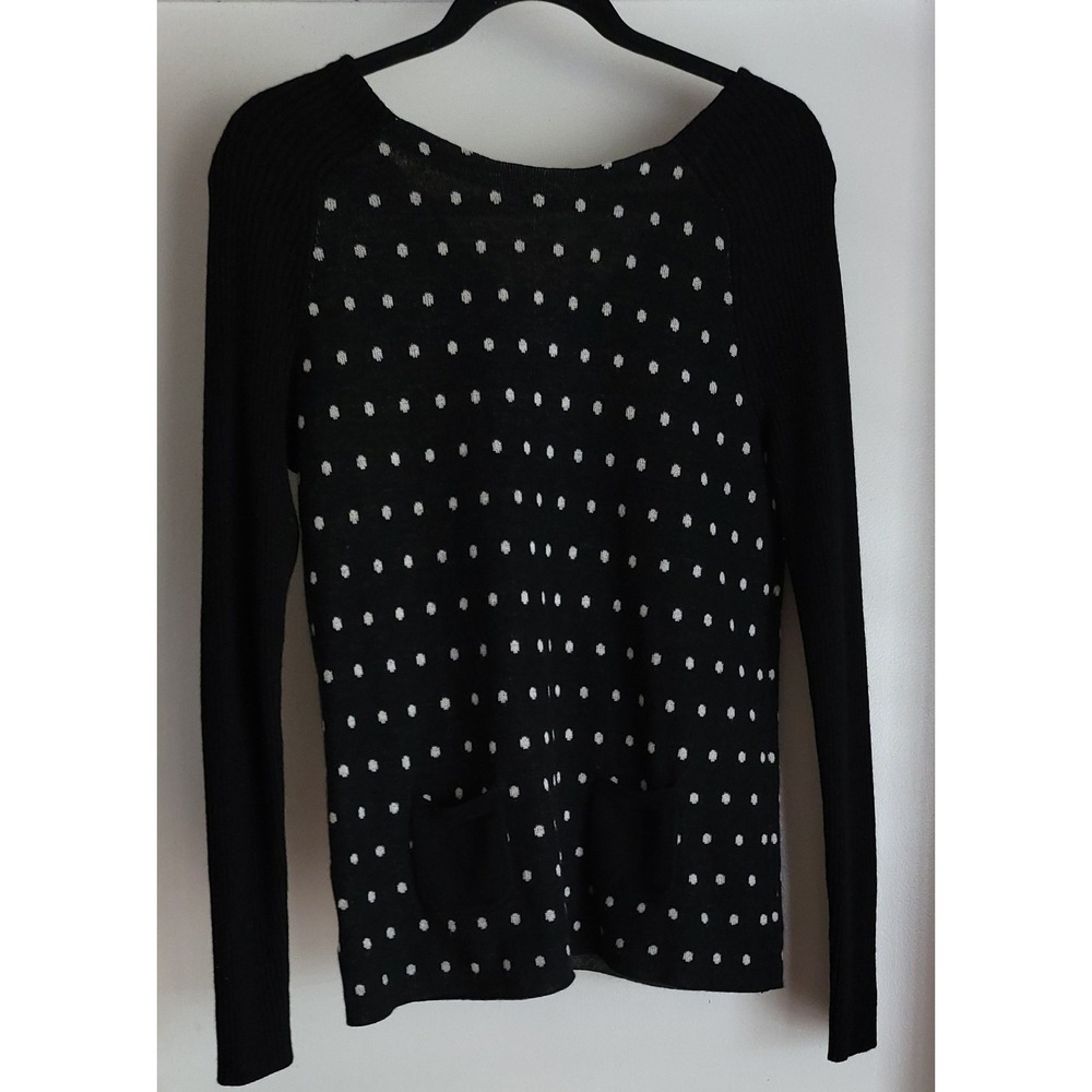 LOFT Sweater S Black White Polka Dot Collared Long Sleeve Pullover Top Knit